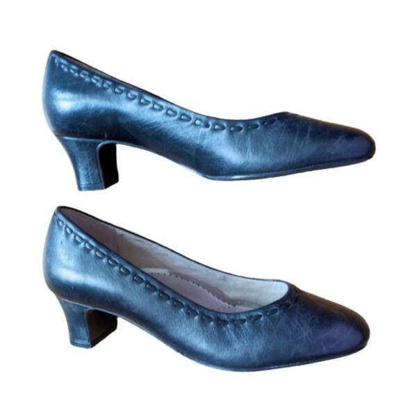 Trotters Black Leather Pumps, Wide Fit Heels, Office, Comfort Heels - Picture 2 of 9